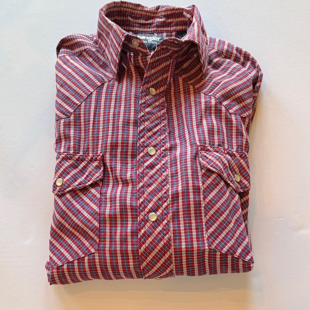 Wrangler Men's Red and Blue Checkered Shirt